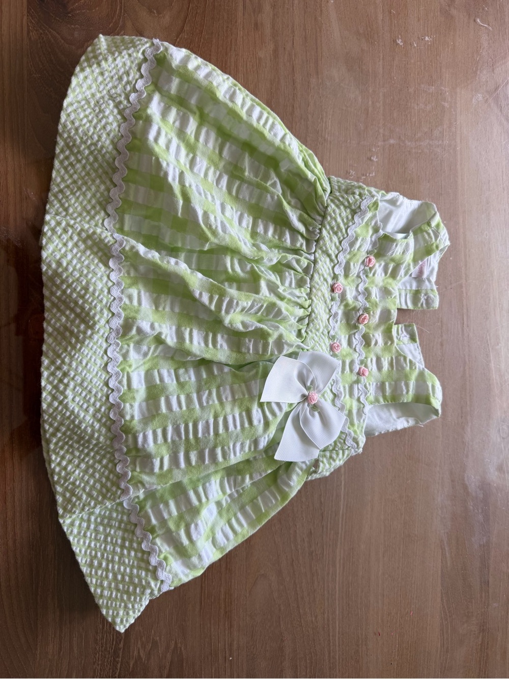 Bonnie Baby Light Green and White Striped Dress with Bow
